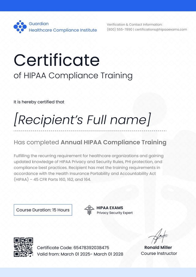 Professional and organized HIPAA training certificate template Professional and organized HIPAA training certificate template