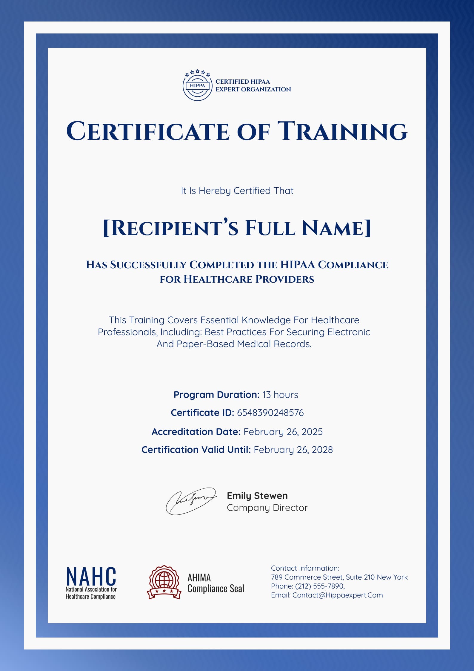 Professional and bold HIPAA training certificate template Professional and bold HIPAA training certificate template