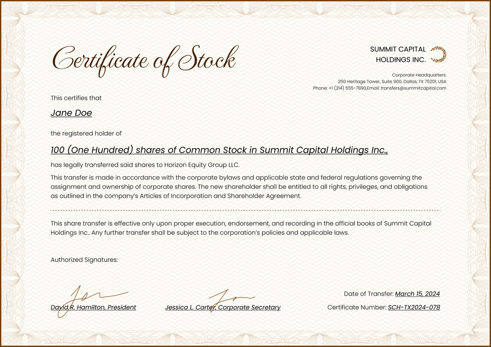 Free Elegant Brown Stock Certificate Template – Customizable & Professional Landscape Free Elegant Brown Stock Certificate Template – Customizable & Professional Landscape