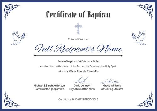 Elegant Baptism Certificate Template – Landscape Elegant Baptism Certificate Template – Landscape
