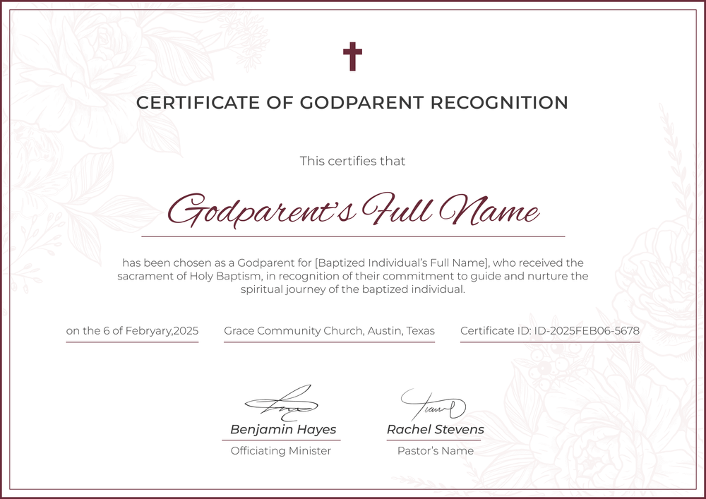 Free Godparent Recognition Certificate Template – Landscape Free Godparent Recognition Certificate Template – Landscape