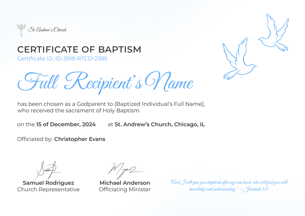 Certificate of Baptism Template – Landscape Certificate of Baptism Template – Landscape