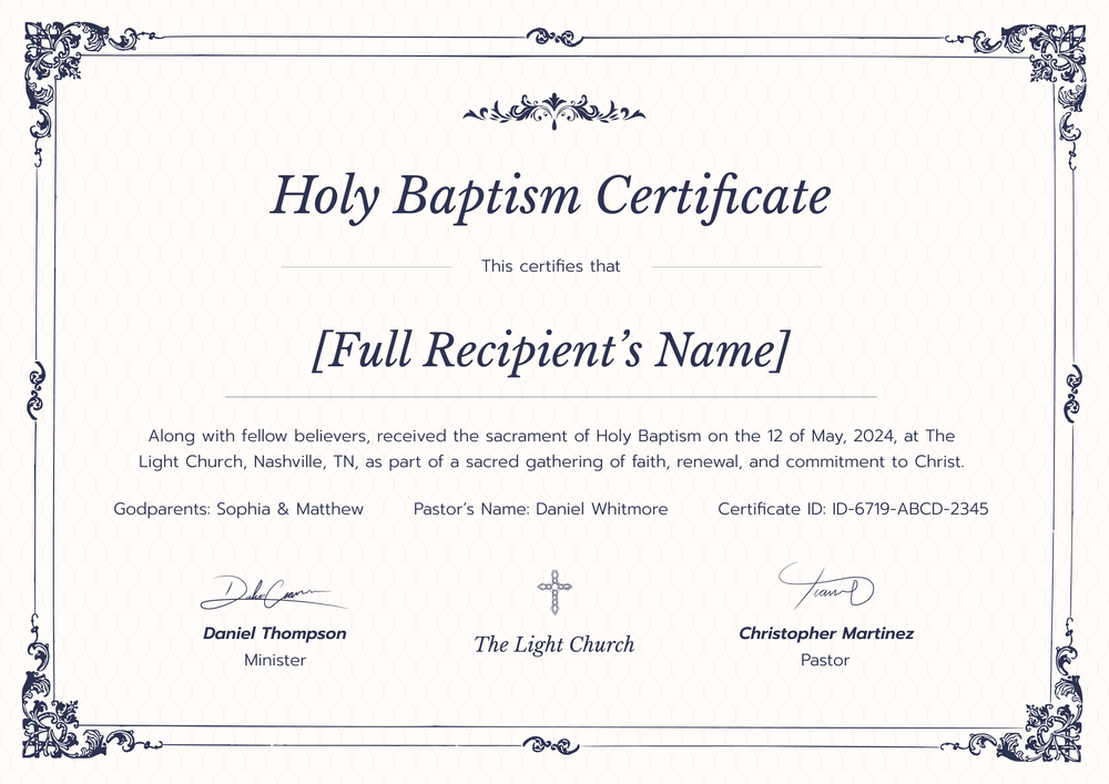 Ornate Certificate of Baptism Template – Landscape Ornate Certificate of Baptism Template – Landscape