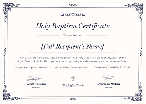 Ornate Certificate of Baptism Template – Landscape Ornate Certificate of Baptism Template – Landscape