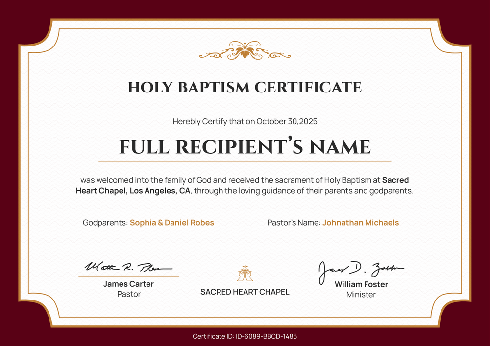 Timeless Certificate of Baptism Template – Landscape Timeless Certificate of Baptism Template – Landscape