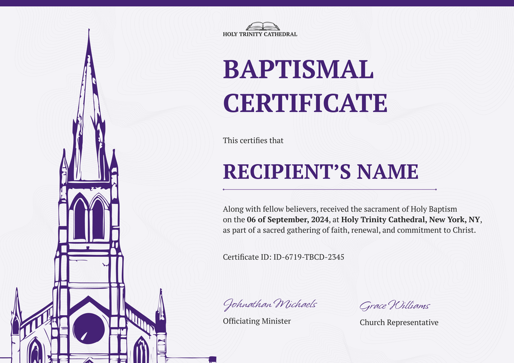 Sophisticated Certificate of Baptism Template – Landscape Sophisticated Certificate of Baptism Template – Landscape