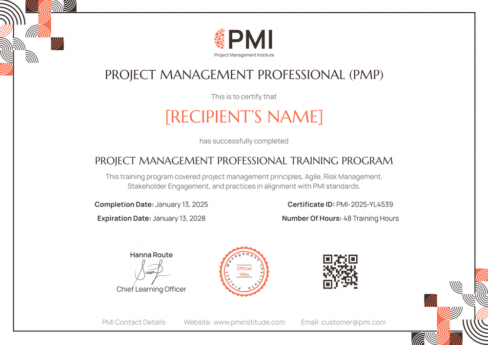 Free Professional PMP Certificate Template - Landscape Free Professional PMP Certificate Template - Landscape