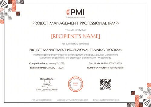 Free Professional PMP Certificate Template - Landscape Free Professional PMP Certificate Template - Landscape
