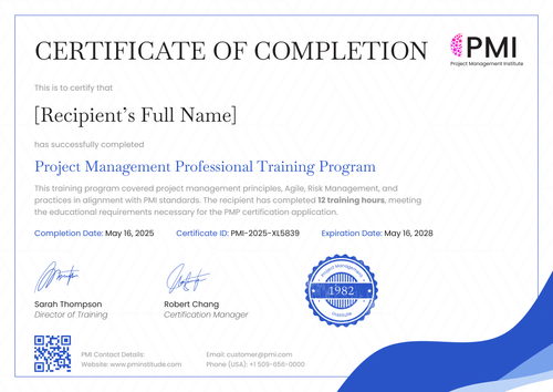 Free Blue PMP Certificate Template – Landscape Free Blue PMP Certificate Template – Landscape