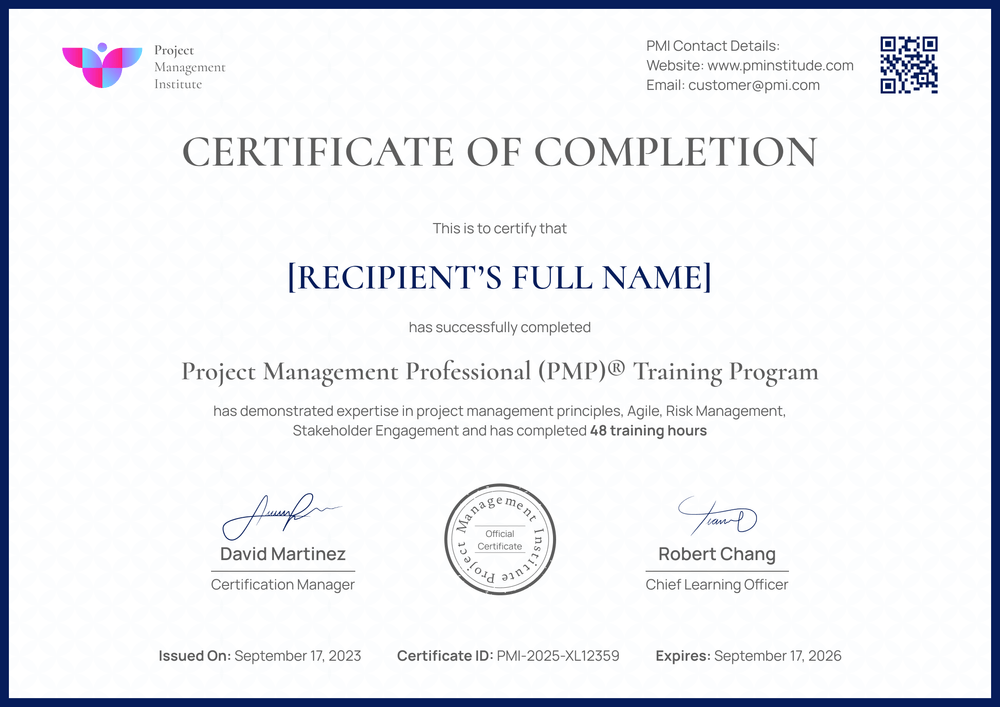 Free Blue PMP Certificate Template – Landscape Free Blue PMP Certificate Template – Landscape
