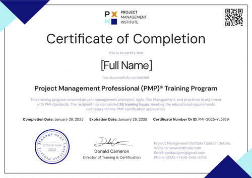 Free Blue PMP Certificate Template – Landscape Free Blue PMP Certificate Template – Landscape