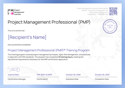 Free Blue PMP Certificate Template – Landscape Free Blue PMP Certificate Template – Landscape