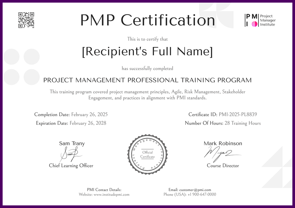 Free Purple PMP Certificate Template – Landscape Free Purple PMP Certificate Template – Landscape