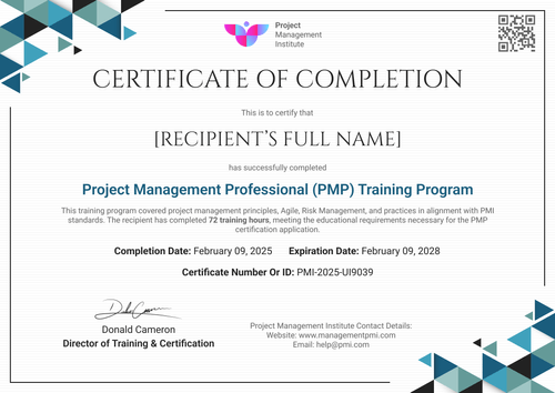 Free Blue PMP Certificate Template – Landscape Free Blue PMP Certificate Template – Landscape