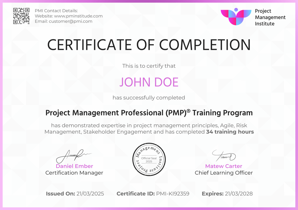 Free Pink PMP Certificate Template – Landscape Free Pink PMP Certificate Template – Landscape
