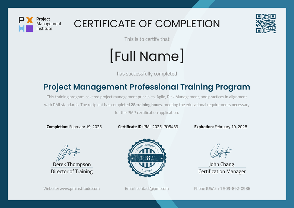 Free Blue PMP Certificate Template – Landscape Free Blue PMP Certificate Template – Landscape