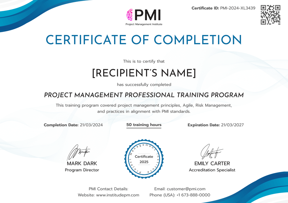Free Blue PMP Certificate Template – Landscape Free Blue PMP Certificate Template – Landscape