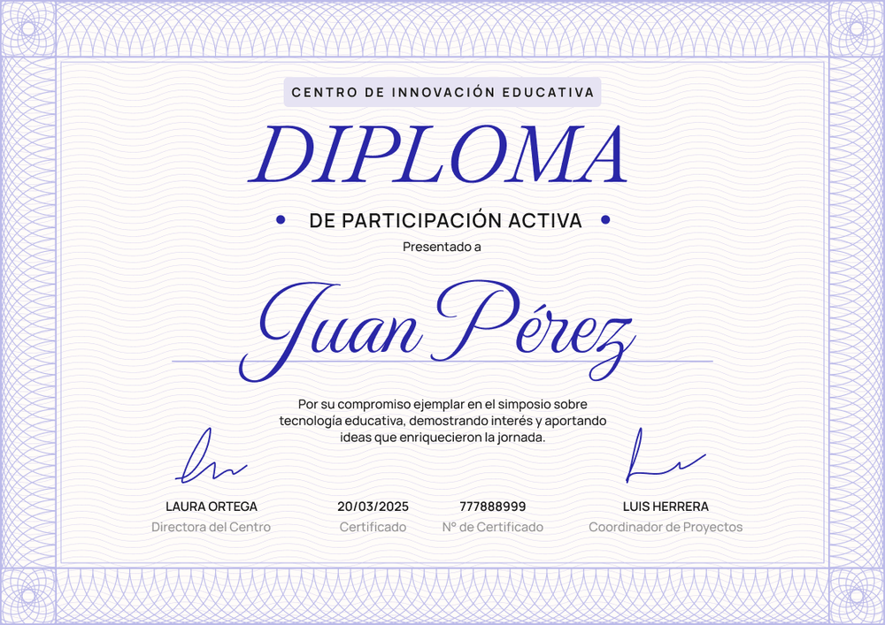 Plantilla de certificado de participación profesional – Horizontal Plantilla de certificado de participación profesional – Horizontal