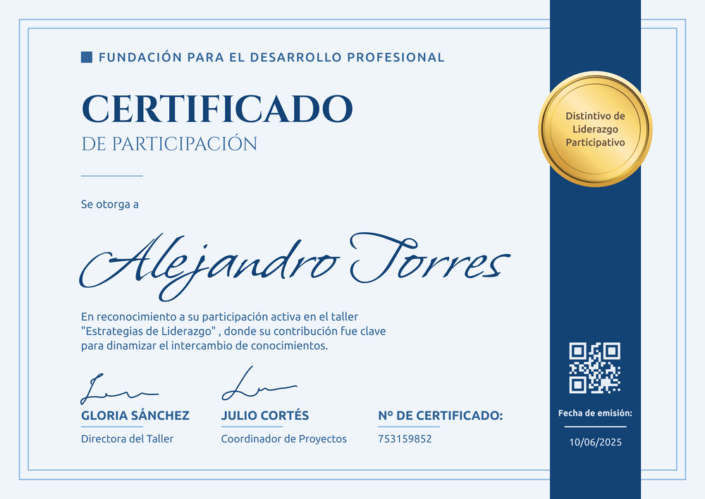 Plantilla de certificado de participación formal y elegante – Horizontal Plantilla de certificado de participación formal y elegante – Horizontal