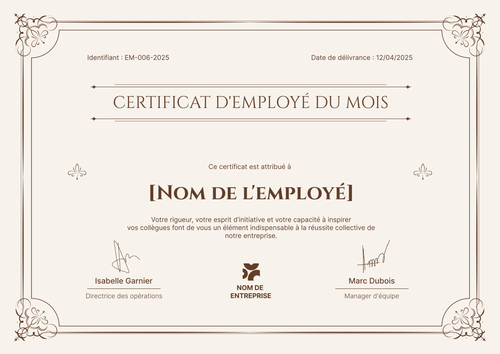Modèle de certificat employé du mois formel et distingué – Paysage Modèle de certificat employé du mois formel et distingué – Paysage