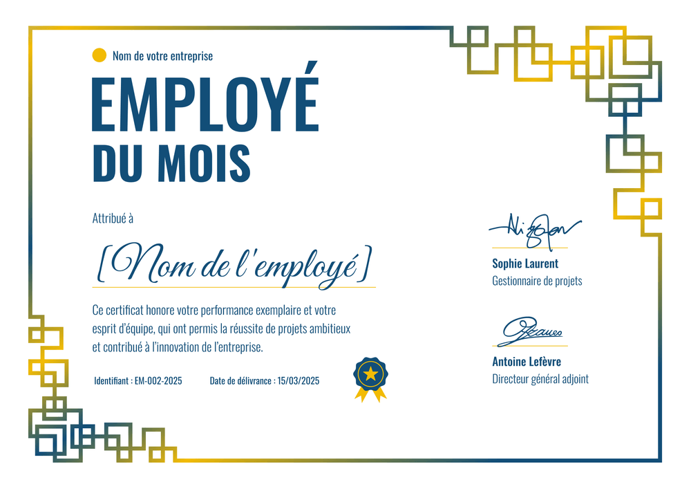 Certificat employé du mois au design moderne et épuré – Paysage Certificat employé du mois au design moderne et épuré – Paysage