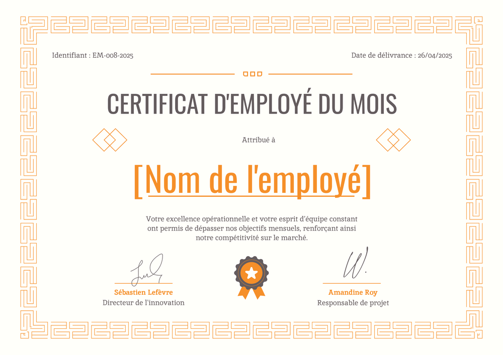 Certificat employé du mois formel et élégant – Paysage Certificat employé du mois formel et élégant – Paysage