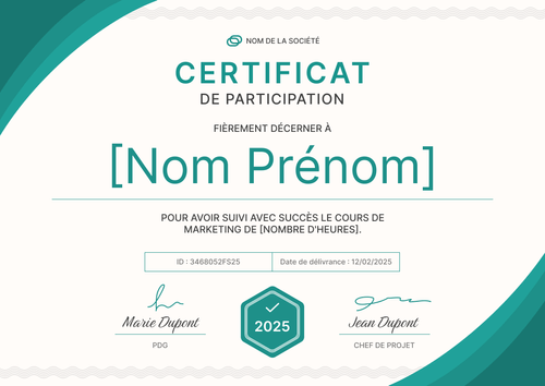 Modèle de certificat de participation simple et polyvalent – Paysage Modèle de certificat de participation simple et polyvalent – Paysage