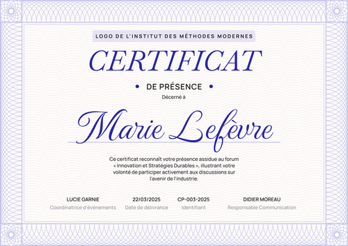 Certificat de participation professionnel et distinctif – Paysage Certificat de participation professionnel et distinctif – Paysage