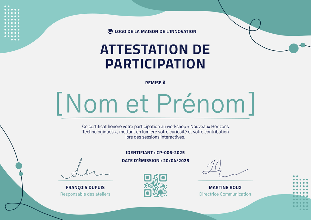Certificat de participation moderne et épuré – Paysage Certificat de participation moderne et épuré – Paysage