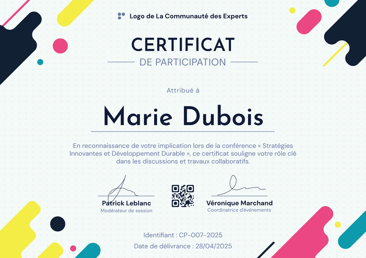 Modèle de certificat de participation moderne et créatif Modèle de certificat de participation moderne et créatif