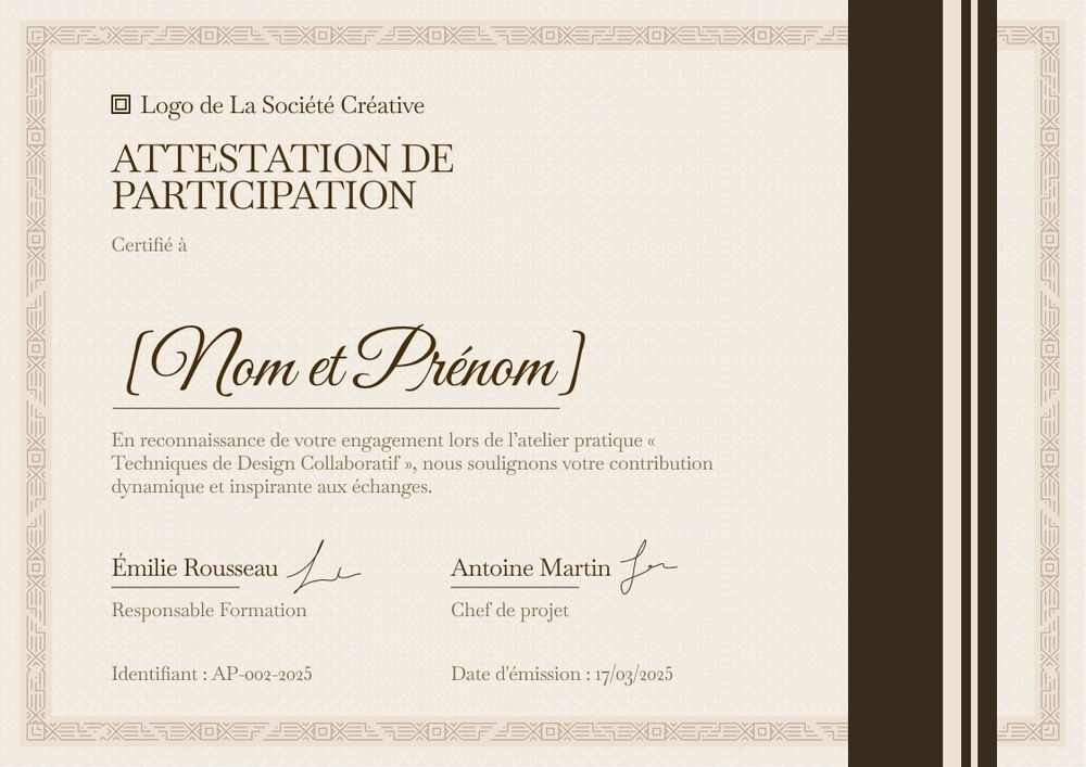 Modèle certificat de participation professionnel et classique – Paysage Modèle certificat de participation professionnel et classique – Paysage