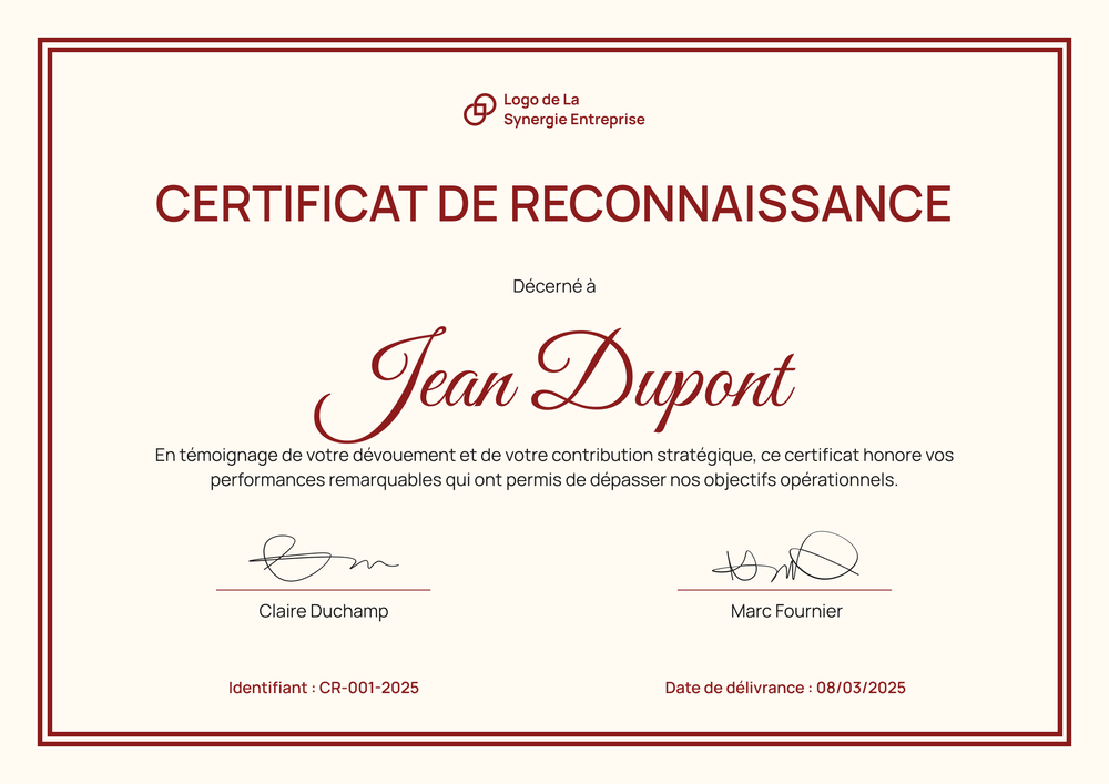 Certificat de reconnaissance simple et soigné – Paysage Certificat de reconnaissance simple et soigné – Paysage