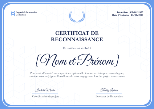 Modèle de certificat de reconnaissance minimaliste et clair – Paysage Modèle de certificat de reconnaissance minimaliste et clair – Paysage