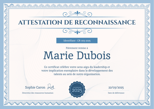 Certificat de reconnaissance formel et honorable – Paysage Certificat de reconnaissance formel et honorable – Paysage