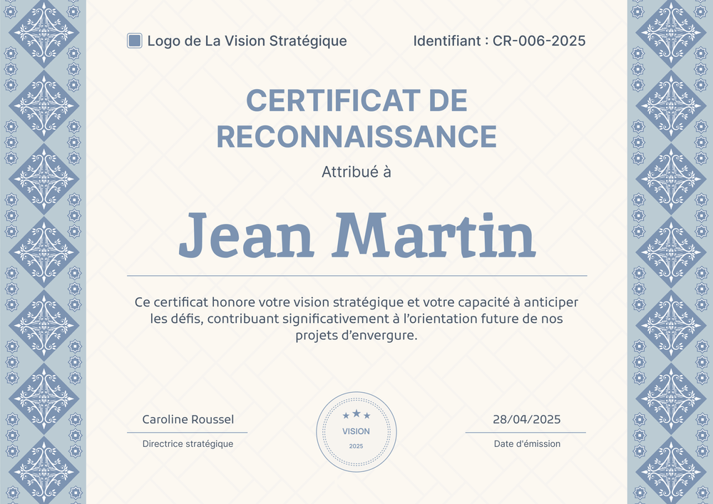 Certificat de reconnaissance formel et officiel – Paysage Certificat de reconnaissance formel et officiel – Paysage