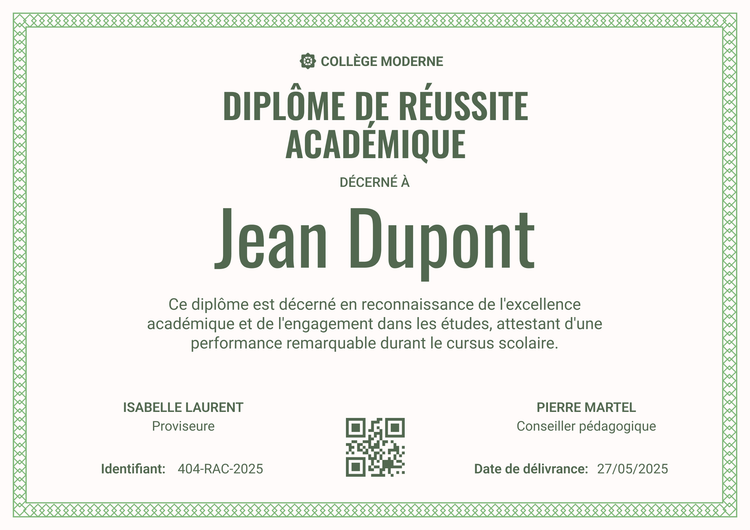Modèle de diplôme formel et encadré Modèle de diplôme formel et encadré