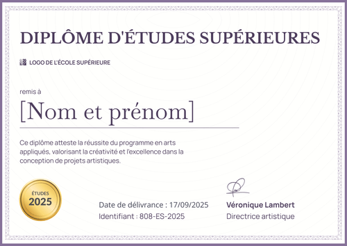 Modèle diplome formel et épuré – Paysage Modèle diplome formel et épuré – Paysage