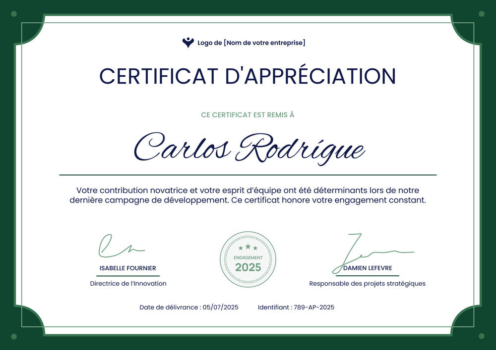 Certificat d'appréciation simple et professionnel – Paysage Certificat d'appréciation simple et professionnel – Paysage
