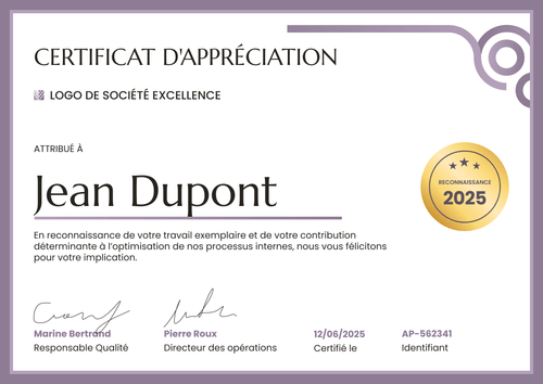 Certificat d'appréciation scolaire et professionnel – Paysage Certificat d'appréciation scolaire et professionnel – Paysage