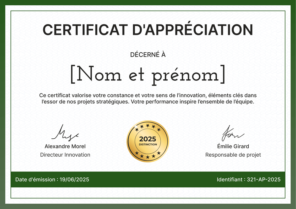 Certificat d'appréciation structuré et organisé – Paysage Certificat d'appréciation structuré et organisé – Paysage