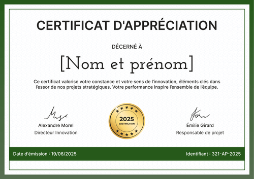 Certificat d'appréciation structuré et organisé – Paysage Certificat d'appréciation structuré et organisé – Paysage