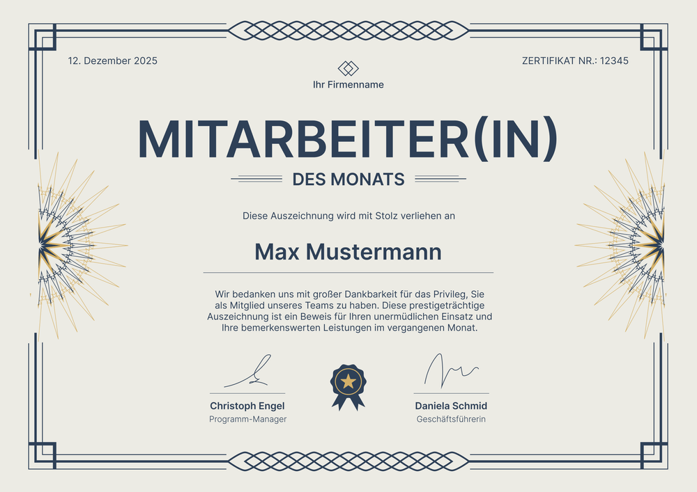 Stilvolle Mitarbeiter des Monats Vorlage – Querformat Stilvolle Mitarbeiter des Monats Vorlage – Querformat