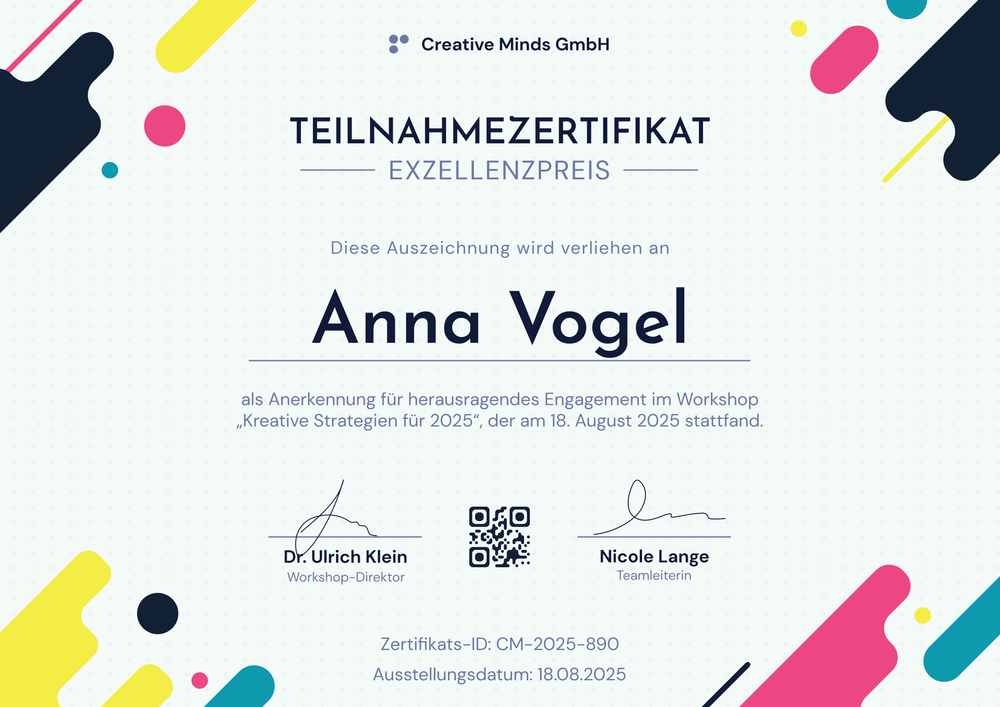 Kreative Teilnahmebescheinigung Vorlage – Querformat Kreative Teilnahmebescheinigung Vorlage – Querformat