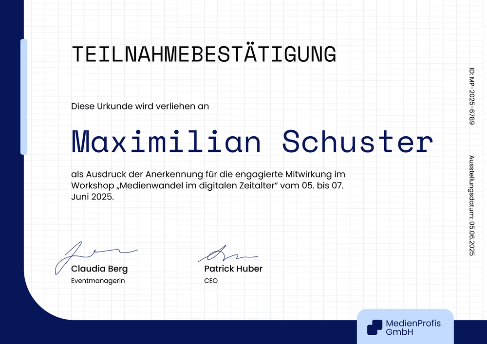 Moderne Teilnahmebescheinigung Vorlage – Querformat Moderne Teilnahmebescheinigung Vorlage – Querformat