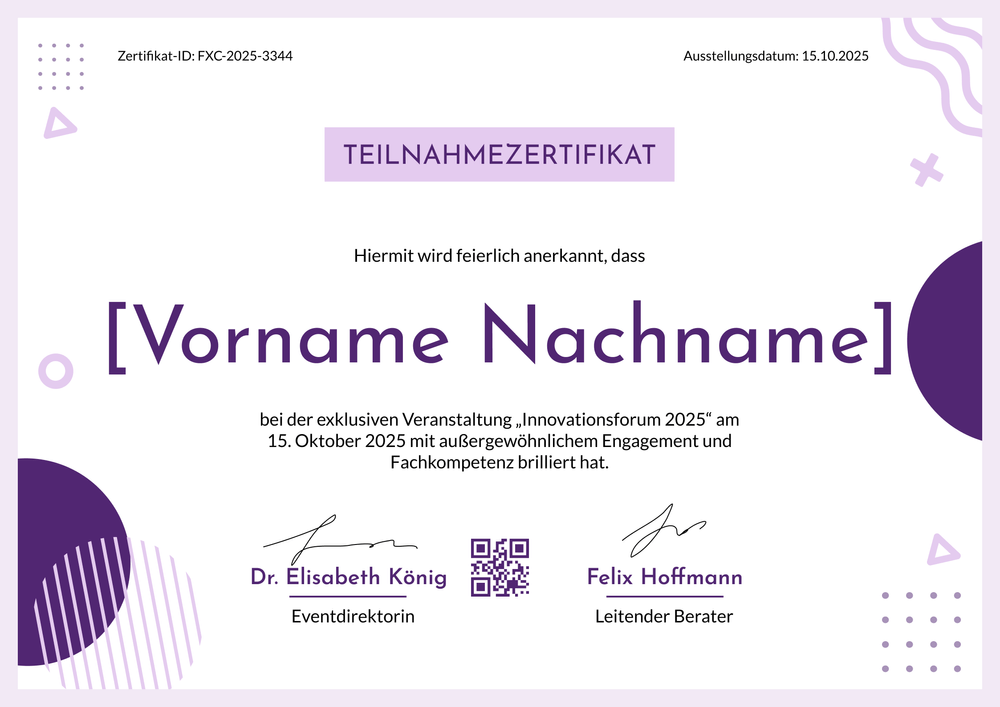 Inspirierende Teilnahmebescheinigung Vorlage – Querformat Inspirierende Teilnahmebescheinigung Vorlage – Querformat