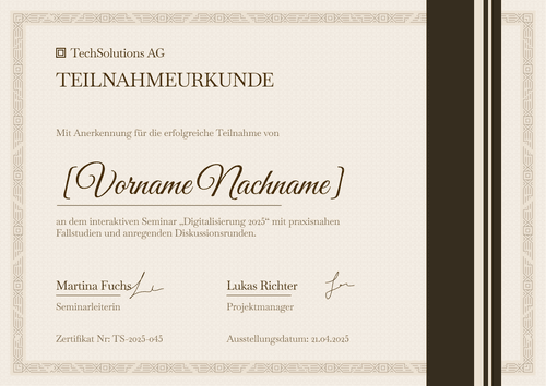 Seriöse Teilnahmebescheinigung Vorlage – Querformat Seriöse Teilnahmebescheinigung Vorlage – Querformat