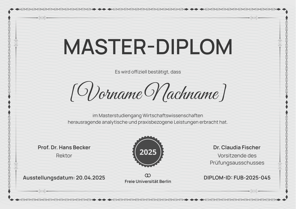 Formelle minimalistische Diplom Vorlage – Querformat Formelle minimalistische Diplom Vorlage – Querformat