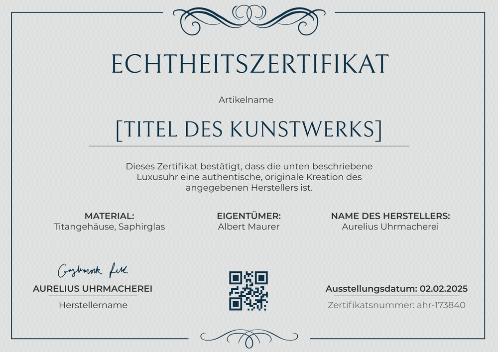 Edel gestaltete Echtheitszertifikat Kunst Vorlage – Querformat Edel gestaltete Echtheitszertifikat Kunst Vorlage – Querformat