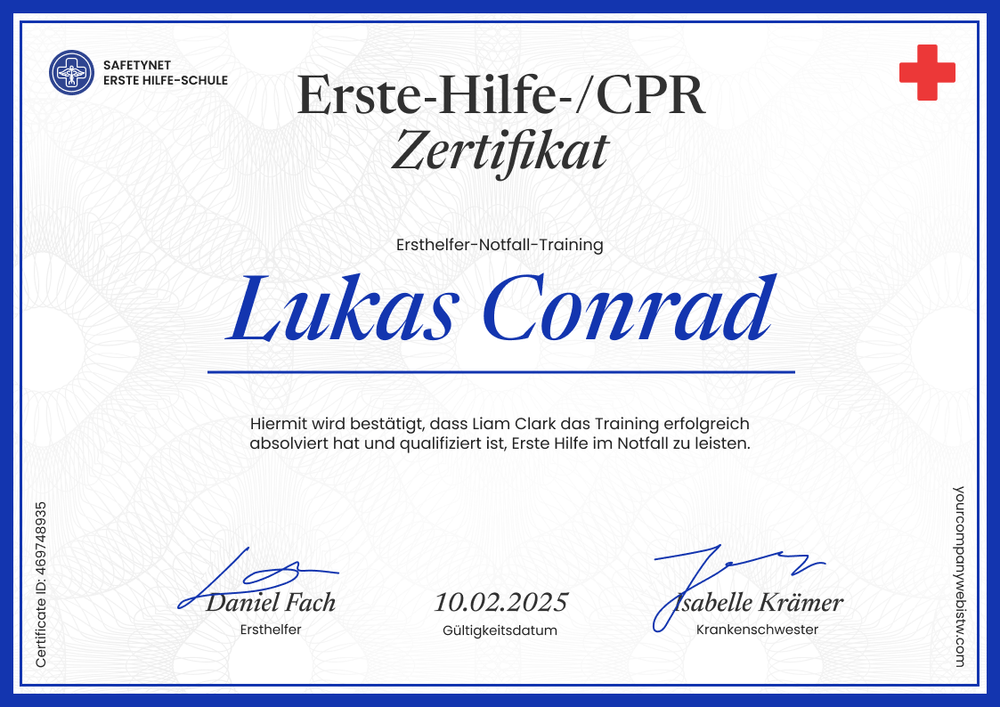 Professionelles Erste Hilfe Zertifikat – Querformat Professionelles Erste Hilfe Zertifikat – Querformat