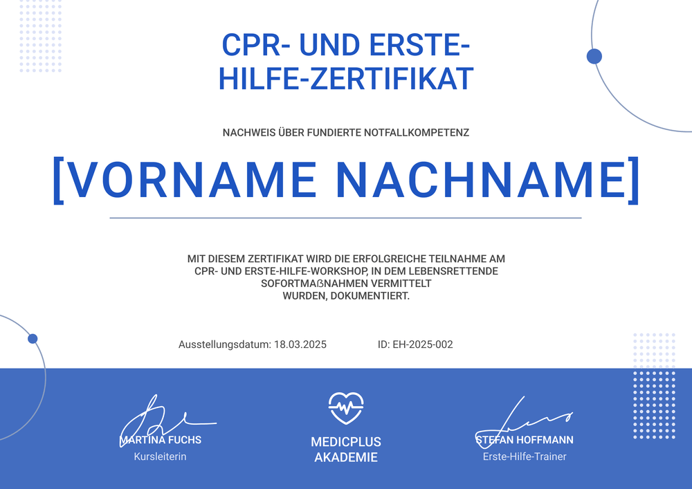 Minimalistisches Erste Hilfe Zertifikat – Querformat Minimalistisches Erste Hilfe Zertifikat – Querformat
